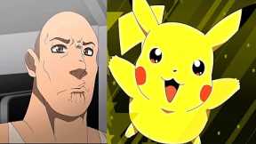 The Rock reacts to Pokemon Characters : (the rock eyebrow raise)