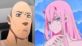 The Rock reacts to Anime Characters : (the rock eyebrow raise)
