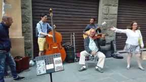 Street Performers Vibing with a Tourist Contrabass Player