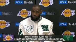 Postgame Interview | LeBron passes Magic on all-time assist list, Davis 44 pts as Lakers beat Bucks