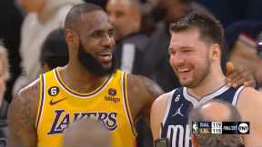 LeBron James and Luka Doncic share a laugh after 2OT battle Lakers vs Mavs