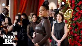 Pregnant Rihanna shows off baby bump in leather on the Oscars 2023 red carpet | Page Six