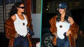 Rihanna Shows Off Baby Bump In White Tank & Unbuttoned Jeans