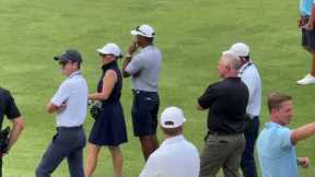 Charlie Woods plays in 2024 US Junior Amateur at Oakland Hills as dad Tiger Woods watches in gallery