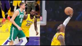 LeBron James Stares Down Kristaps Porzingis After Scaring Him With Dunk! Lakers vs Celtics