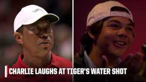 Charlie Woods laughs as Tiger hits a shot into the water | TGL on ESPN