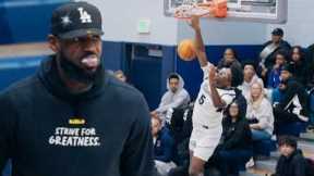 LeBron James shows up to watch Bryce James DUNK!