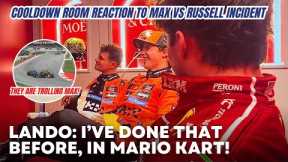 Spanish GP Cooldown Room FUNNY REACTION to Max Verstappen & George Russell Incident