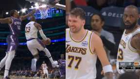 LeBron James reverse dunk then Luka Doncic blocks DeMar DeRozan 🔥