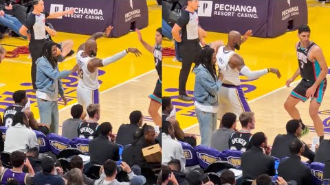 Ja Morant rubs LeBron James’ back & pulls his jersey during the game 💀