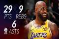 LeBron James 29 pts 9 rebs 6 asts vs