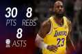 LeBron James 30 pts 8 rebs 8 asts vs