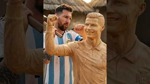 Messi Builds a Wooden Ronaldo Statue #football #ronaldo #cr7 #messi #shorts