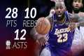 LeBron James 28 pts 10 rebs 12 asts