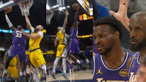 LeBron James POSTER then bodies Pacers for huge left hand dunk on Huff