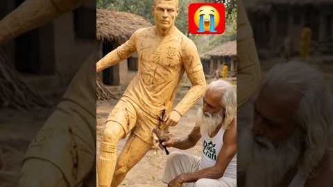 Old Man Creates Ronaldo Statue After Seeing Messi & Neymar Cry 😢 | Emotional Story#ronaldo #shorts