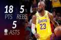 LeBron James 18 pts 5 rebs 5 asts vs