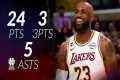 LeBron James 24 pts 3 threes 5 asts