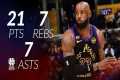 LeBron James 21 pts 7 rebs 7 asts vs