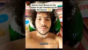 Selena took Benny to the Salon to get cleaned up for the Oscars #selenagomez #bennyblanco
