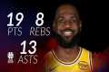 LeBron James 19 pts 8 rebs 13 asts vs 