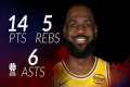 LeBron James 14 pts 5 rebs 6 asts vs