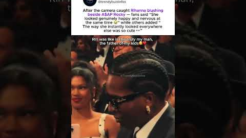 Rihanna’s “blushing beside A$AP Rocky after getting caught by the camera #rihanna