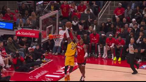 Jabari Smith Jr. with an incredible chasedown block on LeBron James fastbreak dunk attempt