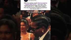 Rihanna’s “blushing beside A$AP Rocky after getting caught by the camera #rihanna