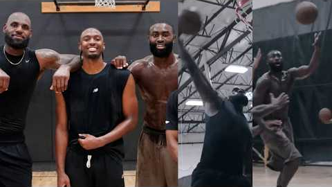 LeBron, Jaylen Brown and Tyrese Maxey working out together 🔥 JB lob to LeBron 🔥