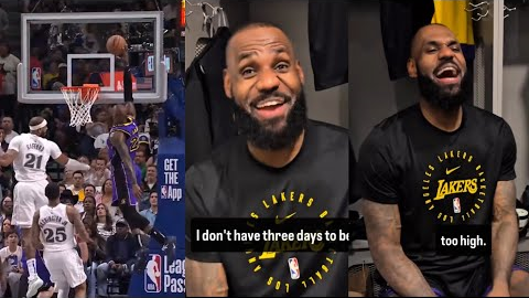 LeBron James FUNNY reaction to his insane alley-oop dunk vs Mavs 😂